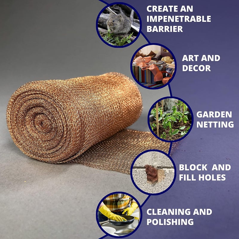 AWF PRO Store شبكة نحاسية 4" × 20' لمكافحة الآفات، الفئران والقوارض، عبوة من 3 – مقاومة للصدأ والبكتيريا، مثالية للمنازل والحدائق والديكور - Image 2